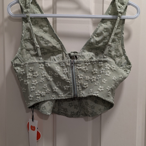 NWT Cider Sage Green Floral Daisy Corset Knotted V-neck Cami Top - Size Small - Picture 4 of 4